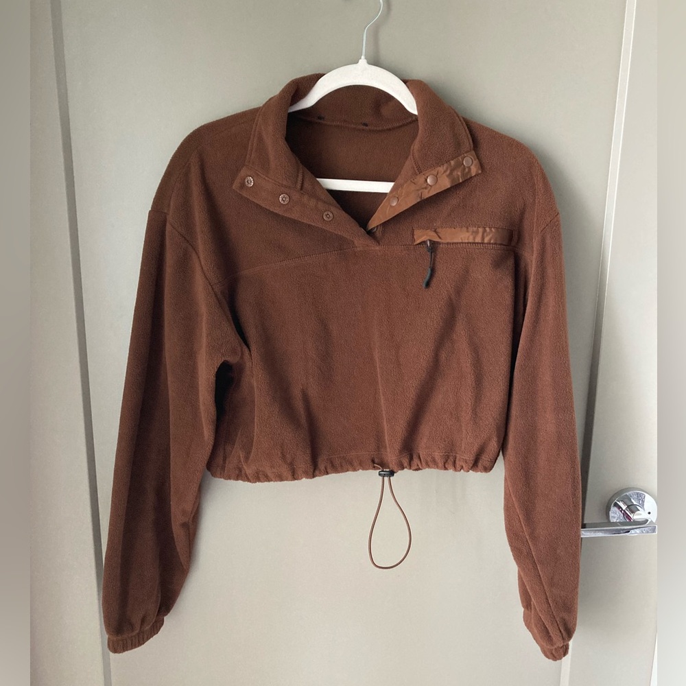 Forever 21 Cropped Brown Fleece Pullover